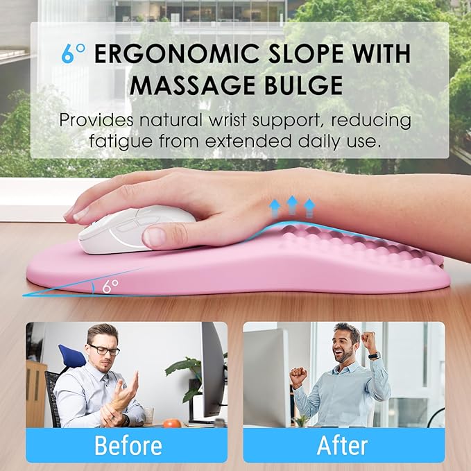 MROCO Ergonomic Mouse Pad with Wrist Support, Wrist Rest Mousepads for Carpal Tunnel Pain Relief, Memory Foam Pad with Massage Bulge and Non-Slip Base for Office, Home, Pale Pink