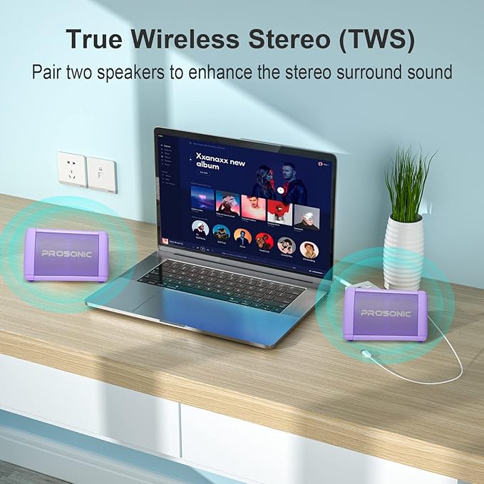 Prosonic BT3 Portable Wireless Bluetooth Speaker with 10W Stereo Sound & Bass Boost -Rich Sound & Intense Bass -Bluetooth 5.0 -Microphone -IPX5 - in & Outdoor Speaker (Purple)