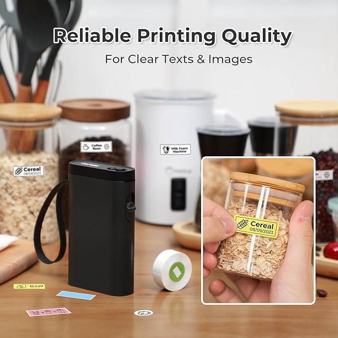 Nelko Label Maker Machine with Tape, P21 Bluetooth Label Printer with 3 Tapes, Wireless Mini Label Makers with Multiple Templates Icon Font Custom for School Office Home, Black