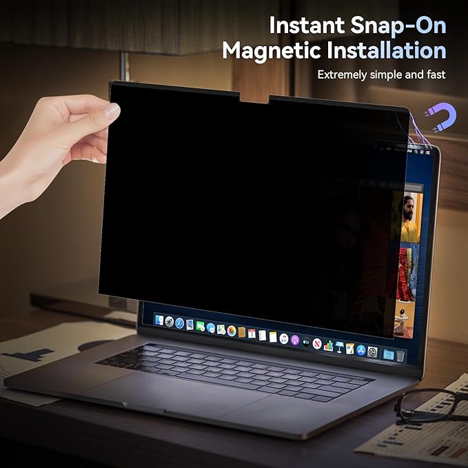 Magnetic Privacy Screen Protector Compatible with MacBook Air 15 Inch (2023-2026, M2 M3 M4 M5), Removable Anti Spy Blue Light Glare Shield Film Laptop Privacy Filter for Apple Mac Air 15.3
