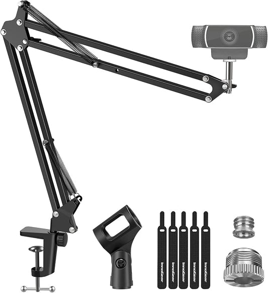 InnoGear Webcam Stand, Boom Arm Mount Stand for Logitech Webcam BRIO 4K C920 C920S C922 C922x C925e C930 NexiGo N60, 1/4"-3/8" and 3/8"-5/8" Screw for Blue Yeti Snowball Yeti Nano and Other Mics by InnoGear