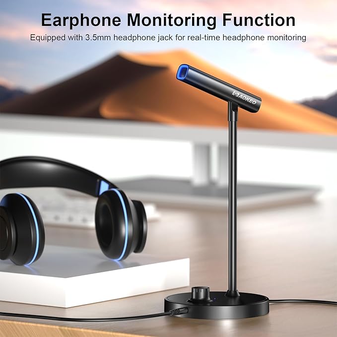 Aokeo USB Microphone, Gaming Microphone for PC with Volume Control Buttons for Recording,Podcasting,Streaming,YouTube,PS5 PS4 Mac Laptop