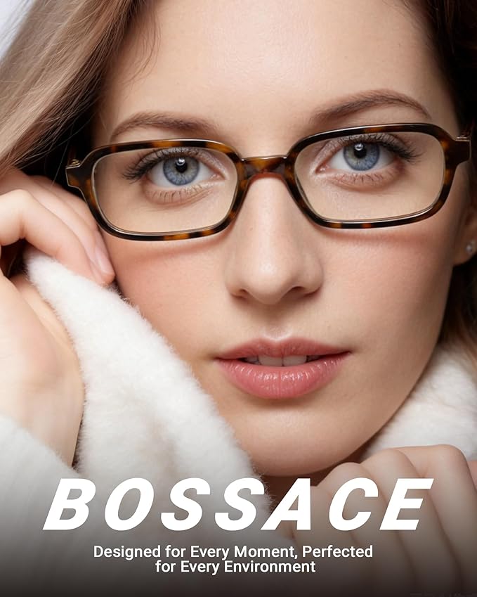 1 Pack Rectangle Blue Light Glasses for Women, Lightweight TR90 Small Frame with Spring Hinge for All-Day Comfort, Anti UV Glare & Eyestrain