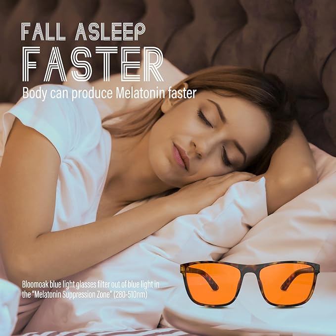 Bloomoak 100% Red Lens Blue Green Light Blocking Glasses- Dual AR Coatings Sleep Glasses Before Bed - Anti Glare, Fatigue