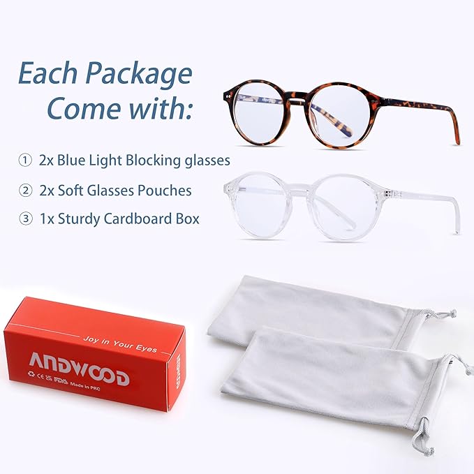 ANDWOOD Blue Light Blocking Glasses Women Men Computer Small Face Clear Bluelight Blocker Eyeglasses Frame