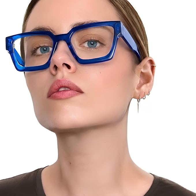 livho Oversized Eyewear Frame for Woman and Men - Rectangle Fashion Glasses for Computer, Chic Preppy Frame