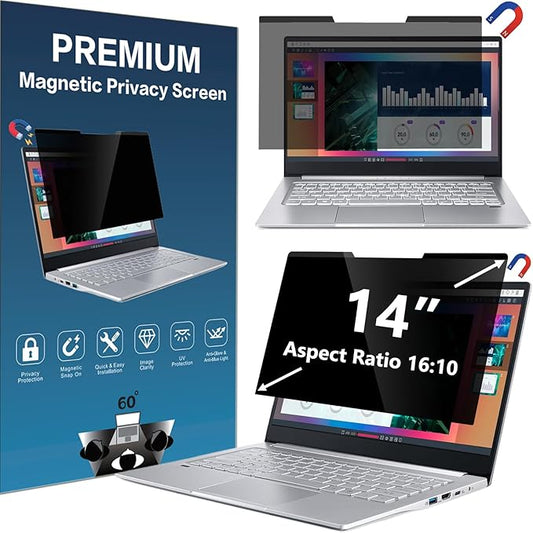 14 Inches Magnetic Privacy Screen Filter for Laptop Widescreen 16:10 Monitor | Computer Privacy Shield | Anti Glare & Blue Light Filter | UV & Eye Protection | Anti Spy | Anti-Scratch Protector