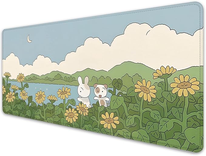 Sunflower Cute Anime Desktop Mat, Desk Mat for Keyboard and Mouse, Gaming Mat for Computer Office Home Work (27.5X11.8 in)