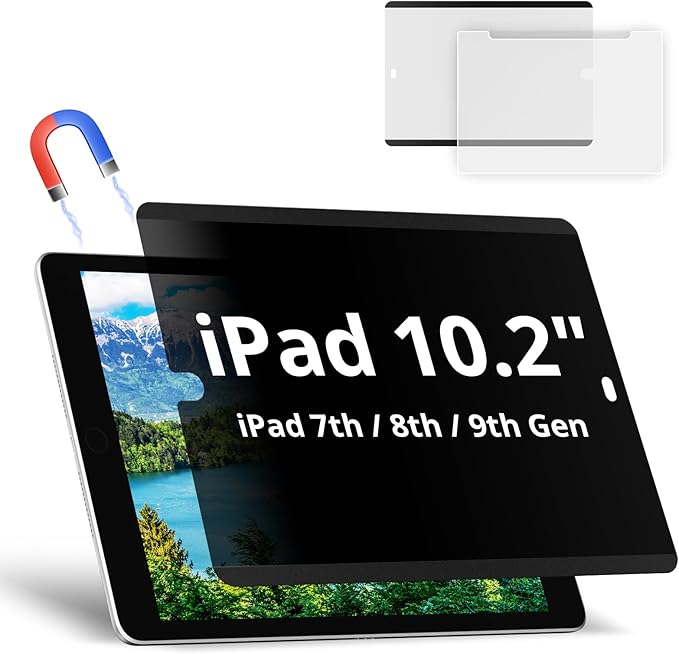 Magnetic Privacy Screen Protector Compatible with iPad 9th 8th 7th Gen 10.2 inch & iPad Air 3th & iPad Pro 10.5 In, Anti Glare Blue Light Filter, Bubble-Free Shield, Fingerprint-Proof Guard, Reusable Anti-Scratch Film, Anti-Spy Cover