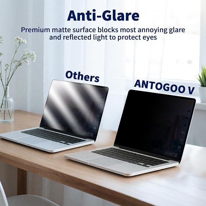 Magnetic Privacy Screen for MacBook Air 15 Inch (2023-2026, M2, M3, M4, M5), Removable Matte Laptop Privacy Screen Shield Anti Glare Blue Light Filter - Anti-Spy for Mac 15.3in Computer