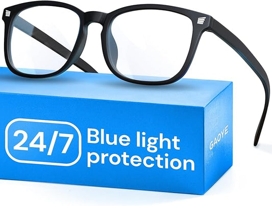 Gaoye Matte Black Blue Light Glasses for Computer & Gaming - Anti UV Ray Lenses, Scratch-Resistant & Comfort Fit