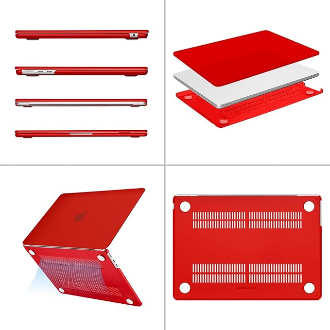 MOSISO Compatible with MacBook Air 13 inch Case M5 2026 M4 2025 M3 M2 2024-2022 A3449 A3240 A3113 A2681, Hard Shell&Keyboard Cover&Screen Film&Type C for MacBook Air 13.6 inch Case, Red