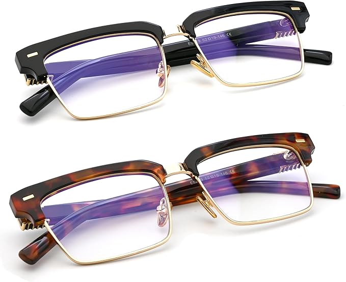 Semi Rimless Rectangle Blue Light Glasses Men Women Black Square Eyewear