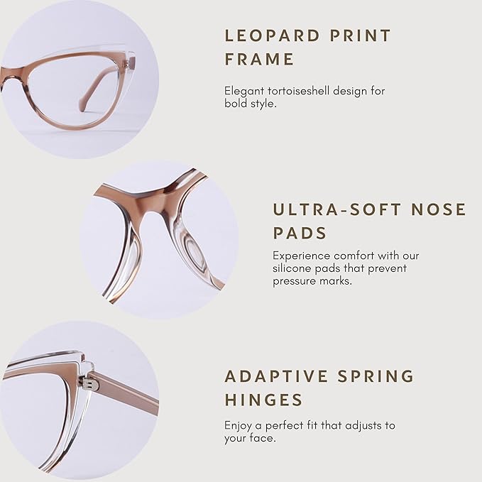 Blue Blockers Glasses for Women, Bluelight Glasses with Cat Eye Frame for Style, Comfort, Eye Strain Relief (Cat Eye, trasparent brown)