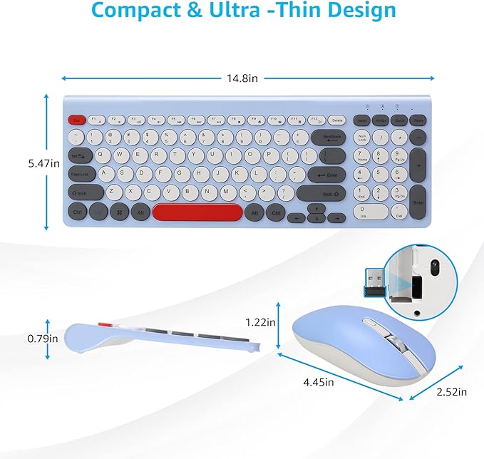 LeadsaiL Wireless Keyboard and Mouse Combo, Wireless USB Mouse and Computer Keyboard Set, Compact and Silent for Windows Laptop, Desktop, PC- Colorful