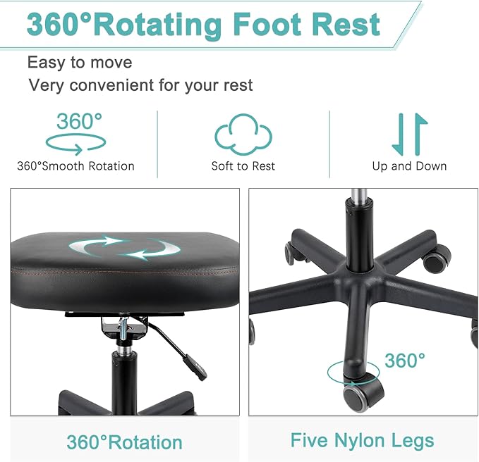 Lilithye Footrest Stool Under Desk Adjustable Height and Tilt Angle Footrest Ottoman Ergonomic Foot Stool with Wheels 360° Rolling for Home Office (New Black)