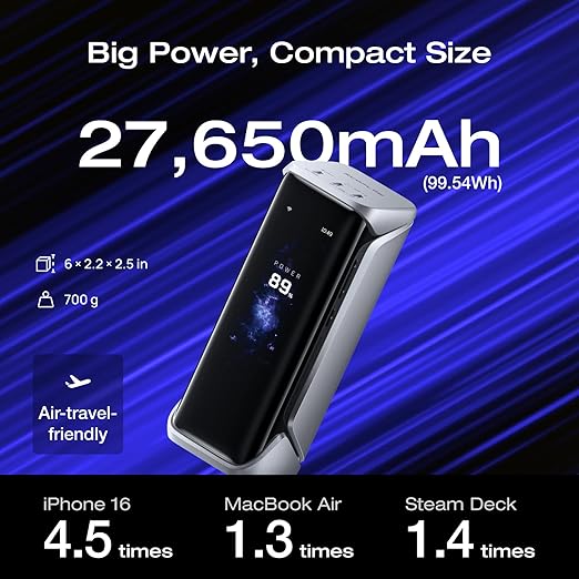 EF ECOFLOW Rapid Pro X Power Bank, 27650mAh 4-Part with 300W Output, Add-on Magnetic Block for Apple Watch, Portable Charger with 140W Built-in Cable, for MacBook, iPhone, Laptops, and More