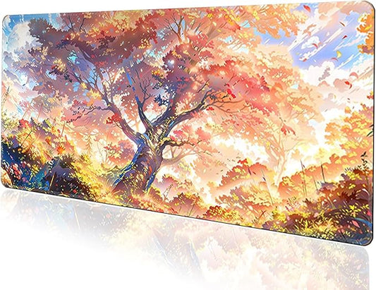 Gaming Mouse Pad 31.5x11.8 inch XL Large Extended Mouse Pad, Big Mousepad Desk Mat for Computer with Non-Slip Rubber Base and Stitched Edge-Maple Leaves