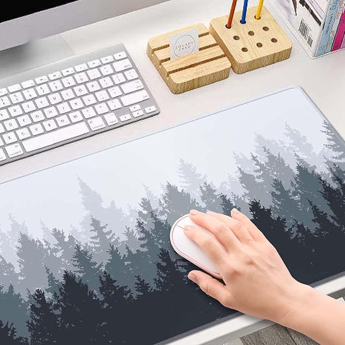 Gaming Mouse Pad - Large Fog Misty Forest Desk Mat, 31.5 x 11.8 - Extended Keyboard Mousepad with Non-Slip Base and Stitched Edge