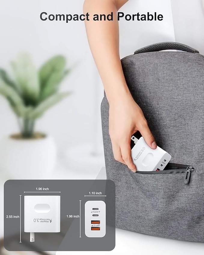 USB C Charger Block [4 Pack], 40W 4-Port Fast Charging Blocks USB C Wall Charger Dual Port PD + QC USB Wall Plug Multiport Brick Type C Block USBC Cube for iPhone 16 15 14 13 12 11 Pro Max, Samsung