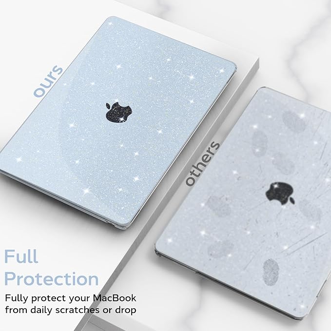 B BELK Compatible with MacBook Air 13 inch Case M5 2026 2025-2022 M4 M3 M2 A3449 A3240 A3113 A2681, Plastic Hard Shell+Keyboard Cover+Screen Protector for MacBook Air 13.6 inch Case, Sparkly Sky Blue