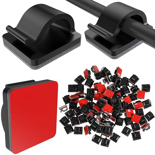 Blulu 100 Pcs Adhesive Cable Wire Clips, Outdoor Light Clips, Cord Management Wire Organizer Cord Holder for Holiday String Lights, Under Desk, Car, Wall, TV PC Ethernet Cable(Medium,Black) by Blulu