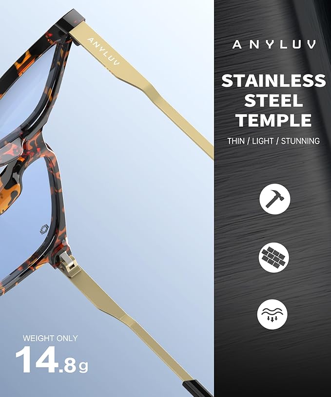 ANYLUV Blue Light Glasses for Men, Lightweight Computer Gaming Glasses, Stylish Anti Eyestrain Blue Light Blocking Men