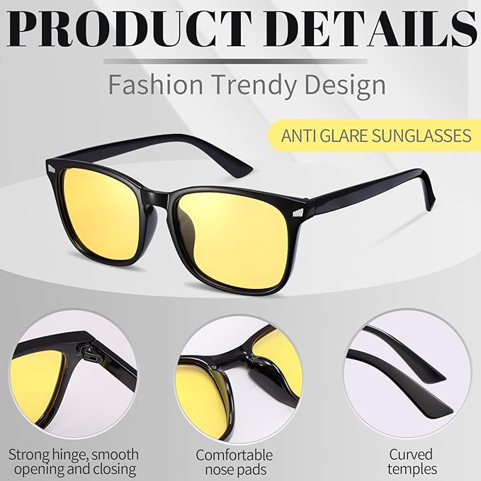 Polarized Sunglasses for Women Men, Night Driving Glasses Anti Glare Yellow Lens UV 400 for Day Night Use