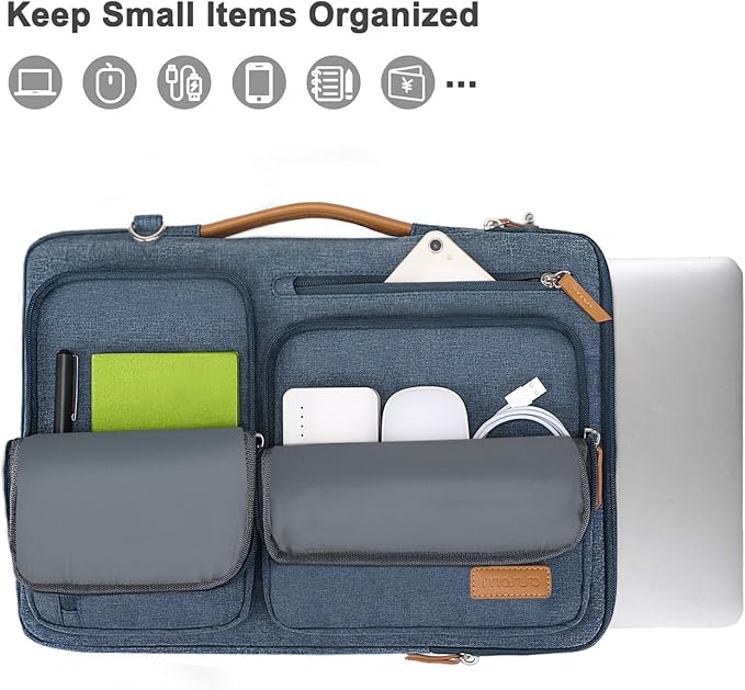 MOSISO 360 Protective Laptop Shoulder Bag,13-13.3 inch Computer Bag Compatible with MacBook Pro 14, HP, Dell, Lenovo, Asus Notebook,Side Open Messenger Bag with 4 Zipper Pockets&Handle, Haze Blue