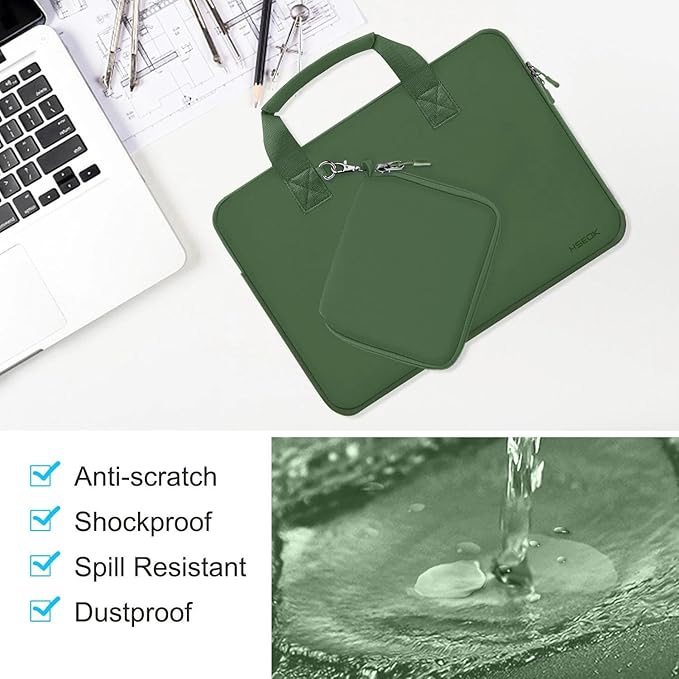 Hseok Laptop Sleeve 14 inch Case with Small Case, Compatible with MacBook Neo 14, MacBook Pro 14 M5/M4/M3/M2/M1, XPS 14 and Most 14 inch Notebooks, Neoprene Computer Handbag,Olive green