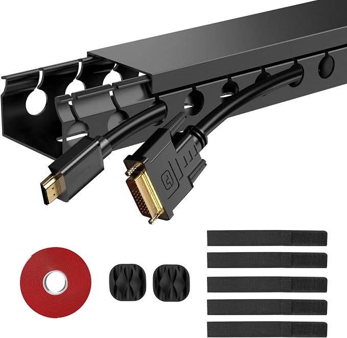 Updated Cable Raceway Kit - 31 (2X15.4) Inch Open Slot Wire Covers for Cords, Under Desk Cable Management System to Hide Under Desk/Tv/Computer/Net/Power Cords, (Pack 2) by ENONCI