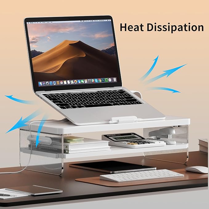 AFOOYO 2-Tier Laptop Stand Adjustable Riser Holder,Ventilated Cooling Ergonomic Computer Desk Organizer for 10-17.3" Notebook,Desktop Storage Compatible with MacBook,Dell,HP,Lenovo