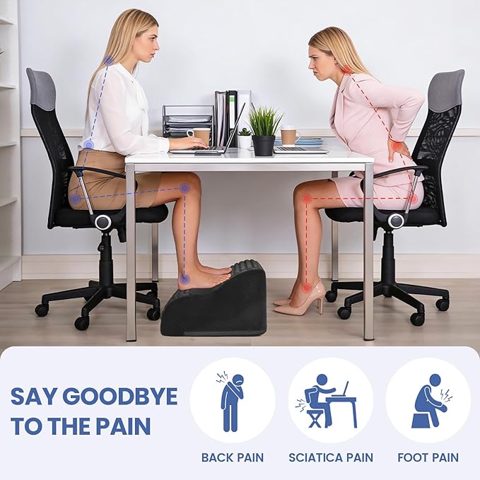 Foot Rest for Under Desk at Work, 3-Tier Foot Stool with Massage Dots and Thick High-Density Foam, Ergonomic Footrest with Washable Cover for Home and Office, Back, Legs & Hip Pain Relief, Black
