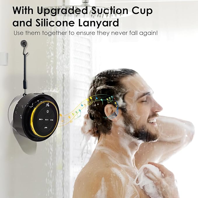 XLEADER, Upgraded, Shower Speaker, Certified IPX7 Waterproof Bluetooth Wireless Speaker with Suction Cup for Bathroom, Built-in Mic, Crystal Sound&Rich Bass,up to 12H Playtime, Ideal Electronic Gifts