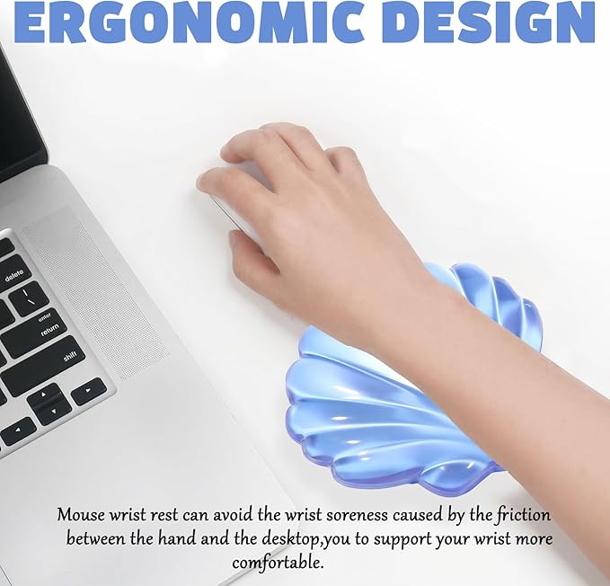 Gel Wrist Rest for Keyboard and Mouse Transparent Blue Shell Keyboard Wrist Rest Set Ergonomic Cute Clear Cool Ocean Beach Mouse Wrist Pad Silicone Non-Slip Support for Computer Gaming Home Office