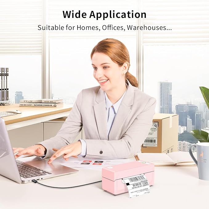 JADENS Bluetooth Thermal Shipping Label Printer – Wireless 4x6 Shipping Label Printer, Compatible with Android, iPhone, Windows & Mac, Widely Used for Ebay, Amazon, Shopify, Etsy, USPS(Pink)