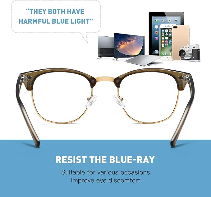 Blue Light Blocking Glasses Vintage Half Frame UV Clear Lens Anti Eyestrain Computer Gaming Glasses for Men Women