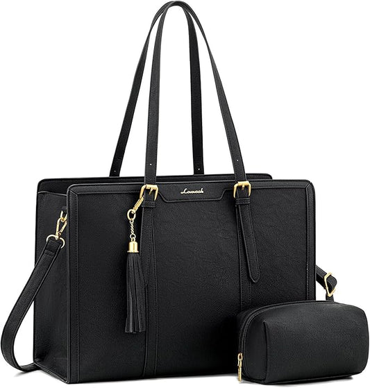 LOVEVOOK Laptop Bag for Women Vintage Leather Laptop Tote 17.3 inch Large Capacity Computer bag with Clutch Purse for Work