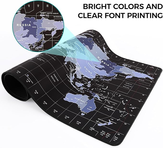 TIDALSOIL World Map Mouse Pad XXL 35.4 x 15.7 Inch – Oversized Extended Large Desk Pad with Non-Slip Base, Stitched Edges Mousepad, Smooth Surface for Keyboard, Mouse, Office, Gaming and Work