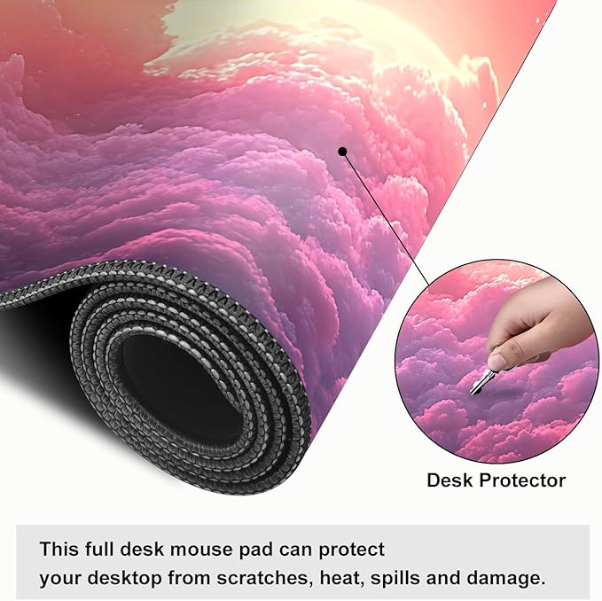 Mouse Pad, Large Anti-Slip with Stitched Edges Desk Mat Desktop Laptop Computer Desk Keyboard Mat,Table Protector Blotter Mat (Cloud, 35.4" x 15.7")