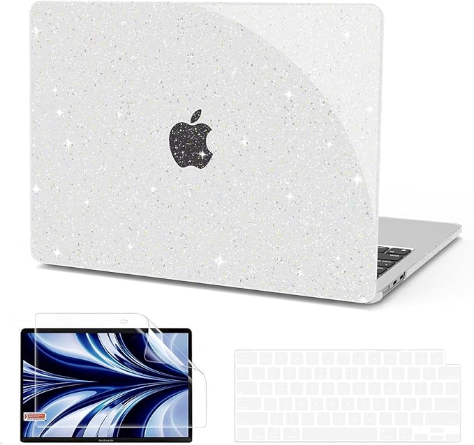 B BELK Compatible with MacBook Air 13 inch Case M5 2026-2022 M4 M3 M2 A3449 A3240 A3113 A2681, Glitter Plastic Hard Shell+Keyboard Cover+Screen Protector for MacBook Air 13.6 inch Case, Sparkly Clear