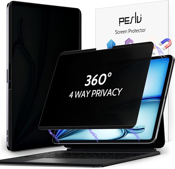 Peslv 4-Way Magnetic Privacy Screen for iPad Air 11 Inch (2024-2026, M2 M3 M4), Removable 360 Spy Private Filter, Anti Blue Light Glare Bubble-Free Easy Install Black Security Protector