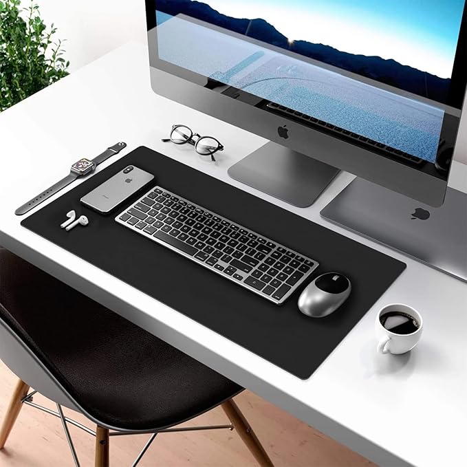 Aothia Double-Sided PU Leather Desk Pad - Non-Slip Large Mouse Pad & Desk Mat for Office, Home - Waterproof, Easy to Clean, Durable Dual-Sided Surface (23.6"x13.7", Black)