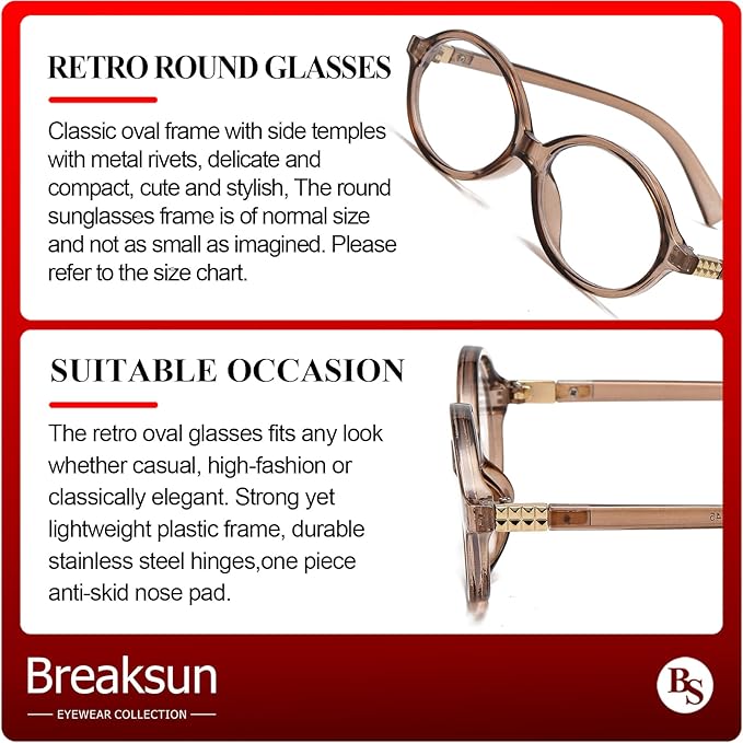 Breaksun Fashion Oval Glasses for Women Men Retro Round Tortoise Frame Blue Light Glasses Nerd Eyeglasses