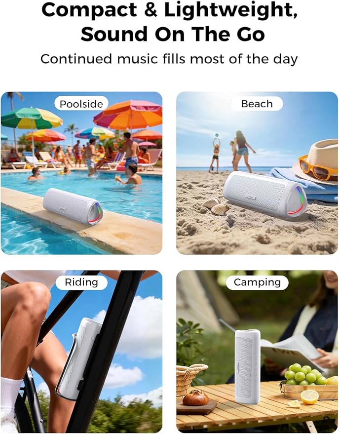 Bluetooth Speaker with HD Sound, Portable Wireless, IPX5 Waterproof, Up to 20H Playtime, TWS Pairing, BT5.3, for Home/Party/Outdoor/Beach, Electronic Gadgets, Birthday Gift (White)