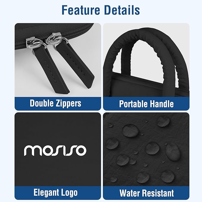 MOSISO Laptop Case 13.3 inch,13-13.3 inch Puffy Laptop Sleeve Compatible with MacBook Air 13 13.6/Pro/Neo 13/Pro 14,HP Dell ASUS Lenovo,Rectangle Quilted Bag with Handle&Flower Pendant, Black