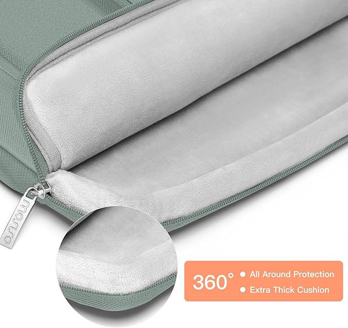 MOSISO 360 Protective Laptop Case 14 inch, Laptop Sleeve Compatible with HP Lenovo Dell ASUS Acer, HP Stream,Dell Latitude, Lenovo IdeaPad, Side Open Bag with 2 Raised&1 Flapover Pockets,Antique Green