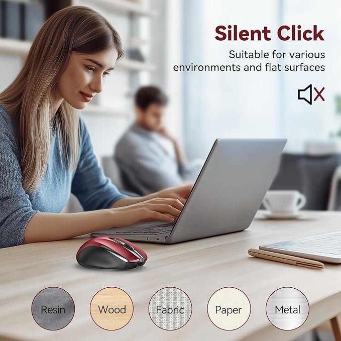TechRise Bluetooth Mouse (BT5.0/3.0 & 2.4G) Rechargeable Wireless Mouse, 4800 DPI Optical Tracking, 6 Adjustable DPI, 2.4GHz with USB A Receiver, Quiet Clicks, Ergonomic Grips, 6 Buttons - Red