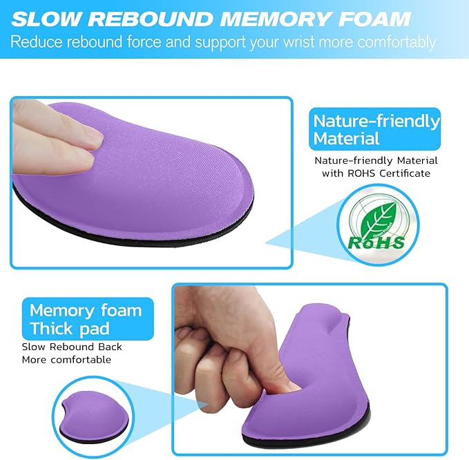 Keyboard Wrist Rest and Mouse Wrist Rest Set - Ergonomic Memory Foam Wrist Cushion - for Wrist Support on Computer, Laptop, Office, Playing Games, Typing Relieves Wrist Pain Purple