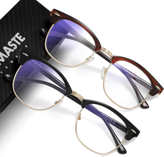 Blue Light Blocking Glasses Vintage Half Frame UV Clear Lens Anti Eyestrain Computer Gaming Glasses for Women Men(P59)